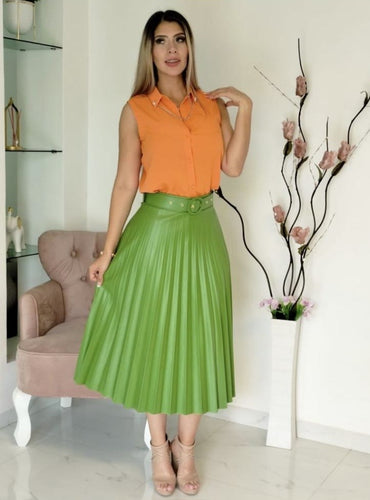 Green Pleated Skirt