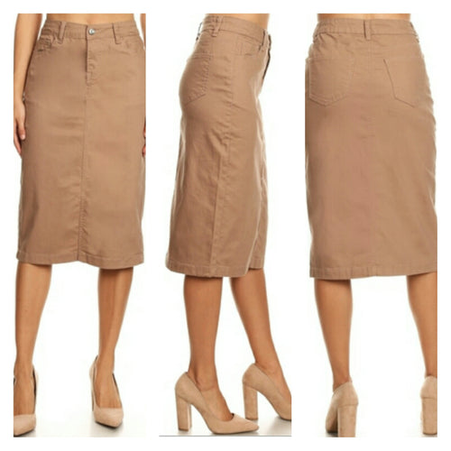 Khaki Denim Skirt